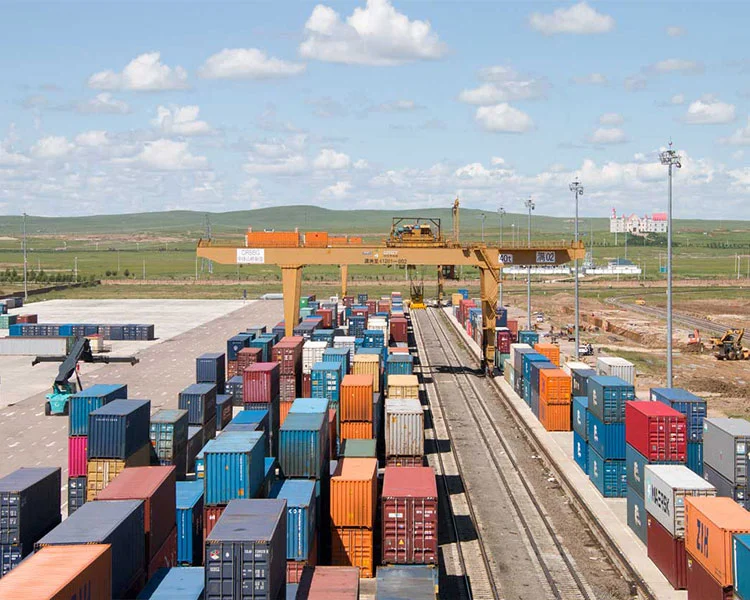 What are the environmental benefits of rail transport from China to Germany compared to air freight